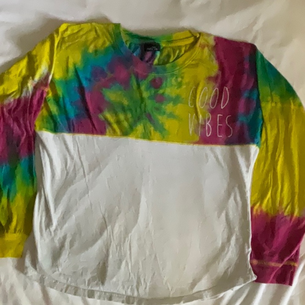 Rue21 Yellow and Blue Long Sleeve Tie-Dye Tee
